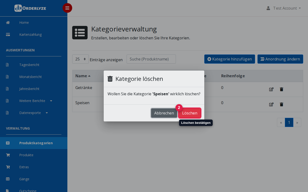 Löschen der Kategorie bestätigen