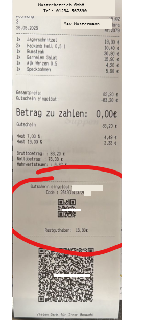 Beleg mit Restguthaben 16,80 €