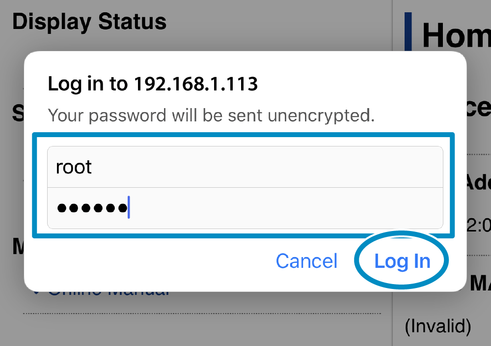 Login im Star Web Configuration-Menü