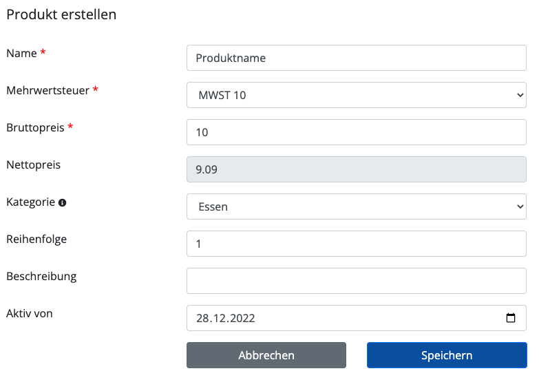 Produkt erstellen