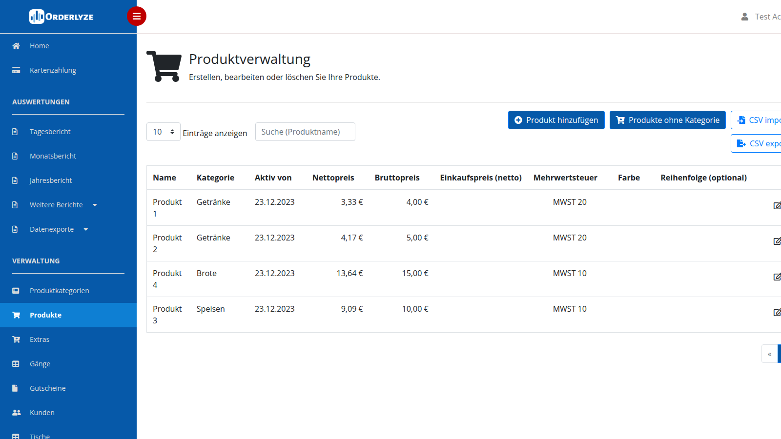 Produkte Übersicht