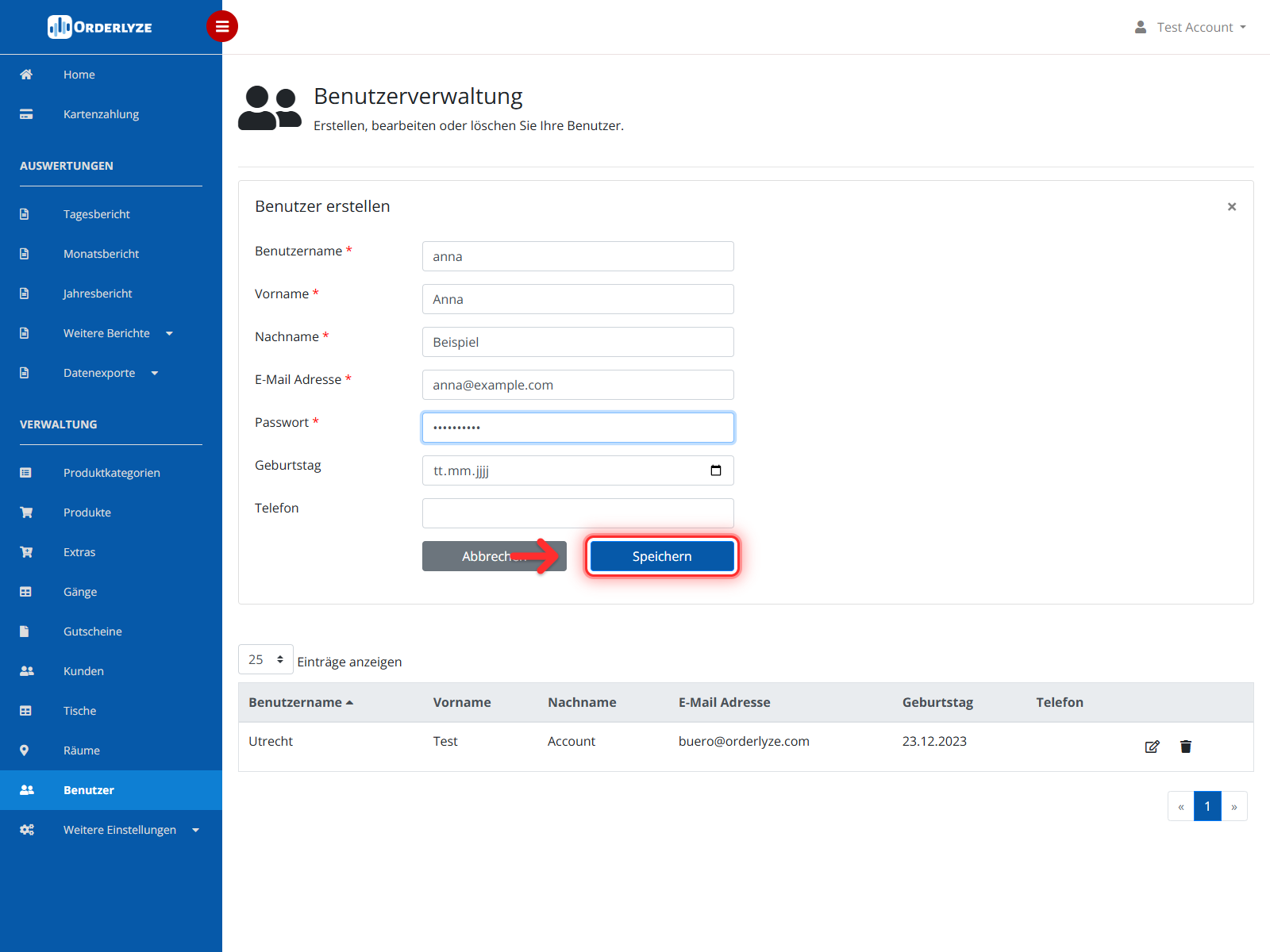 Benutzer erstellen Dialog