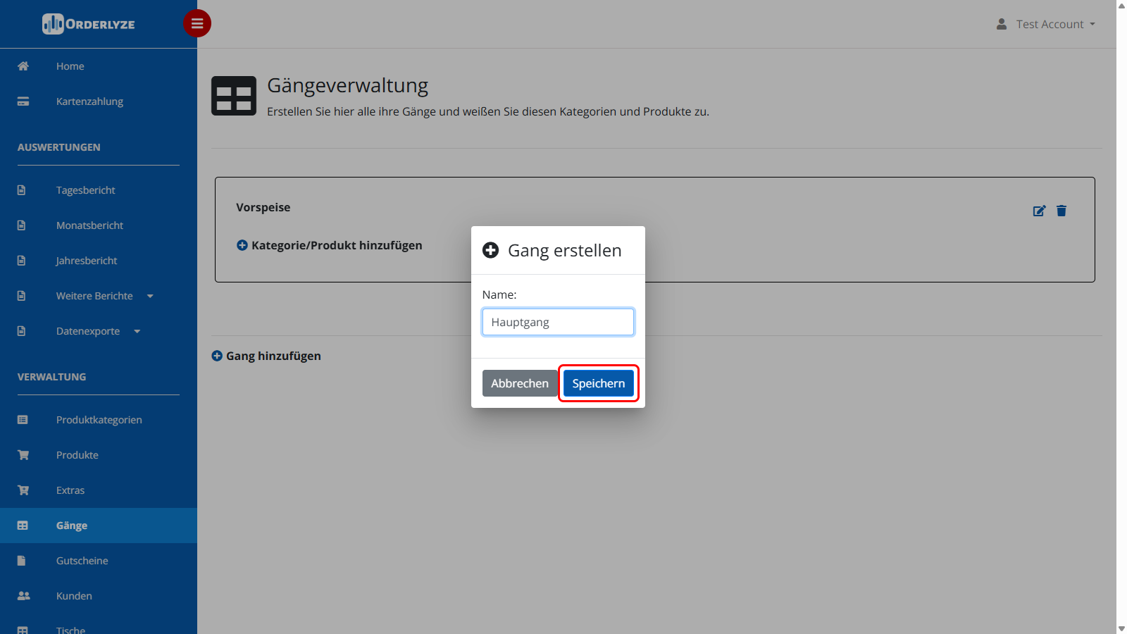 Gang erstellen Dialog