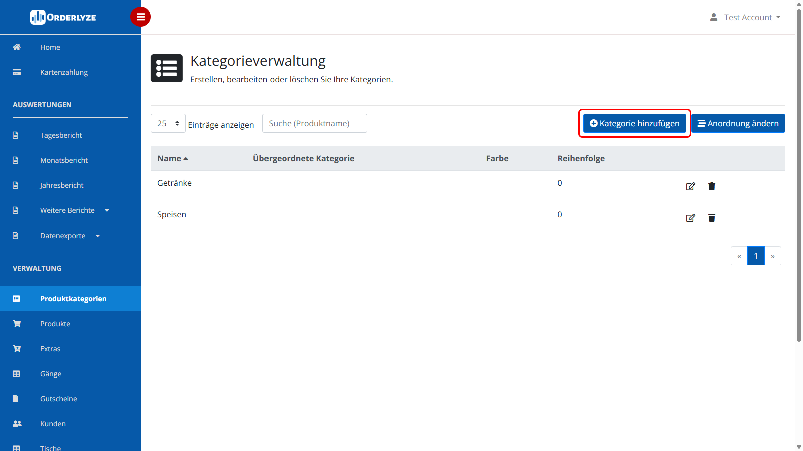 Kategorie hinzufügen Button