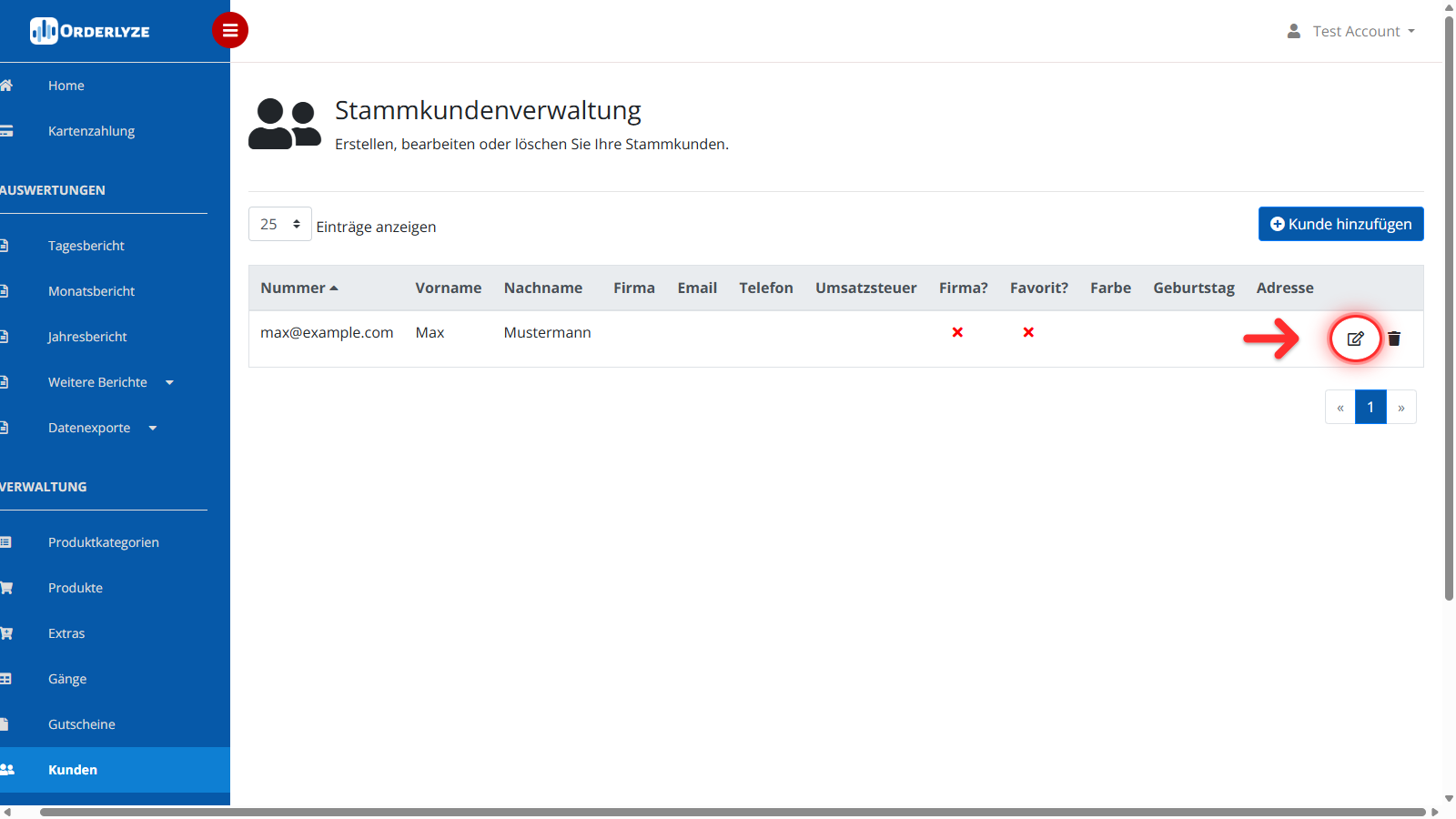Kunde bearbeiten Button
