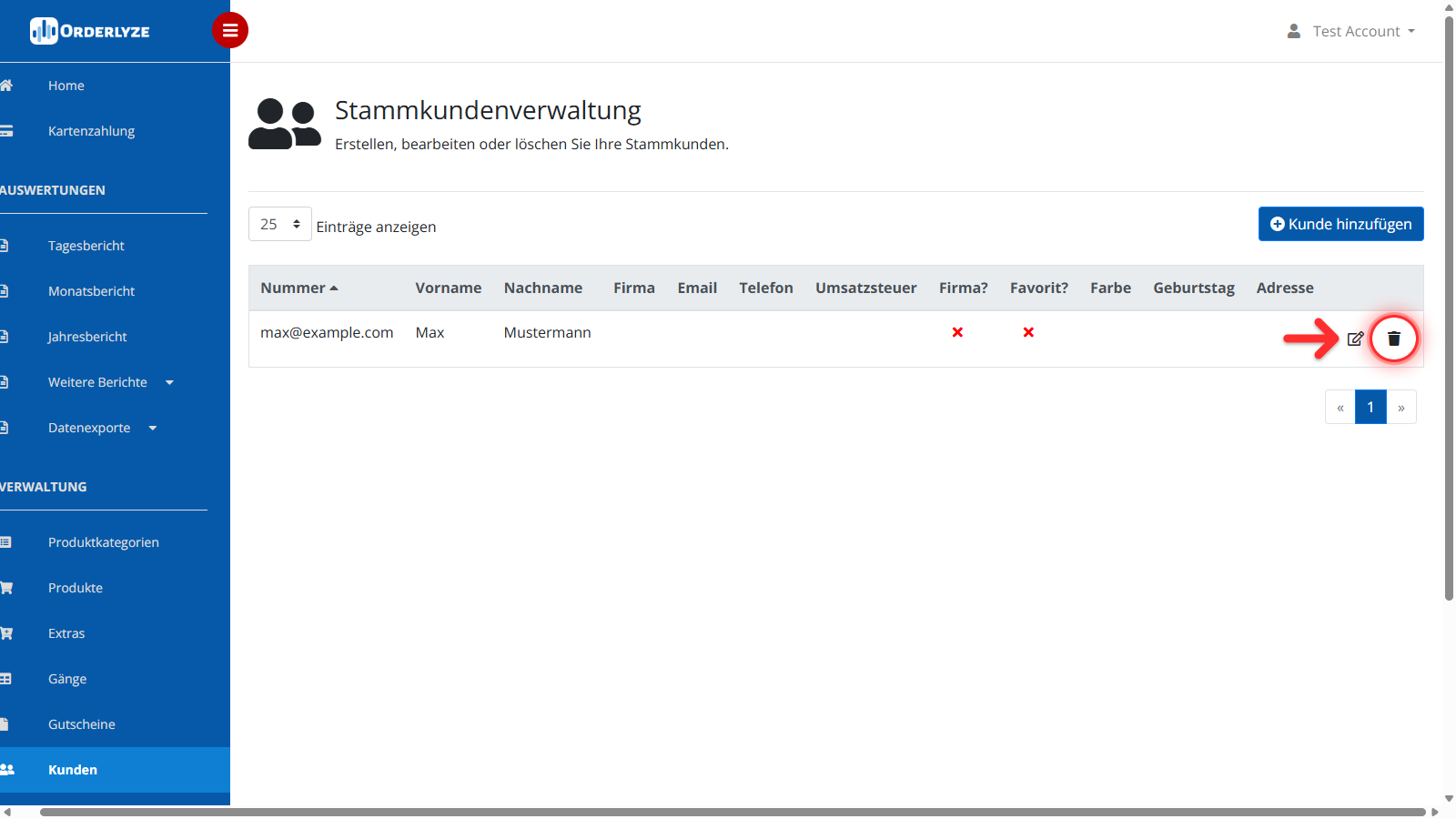 Kunde löschen Button