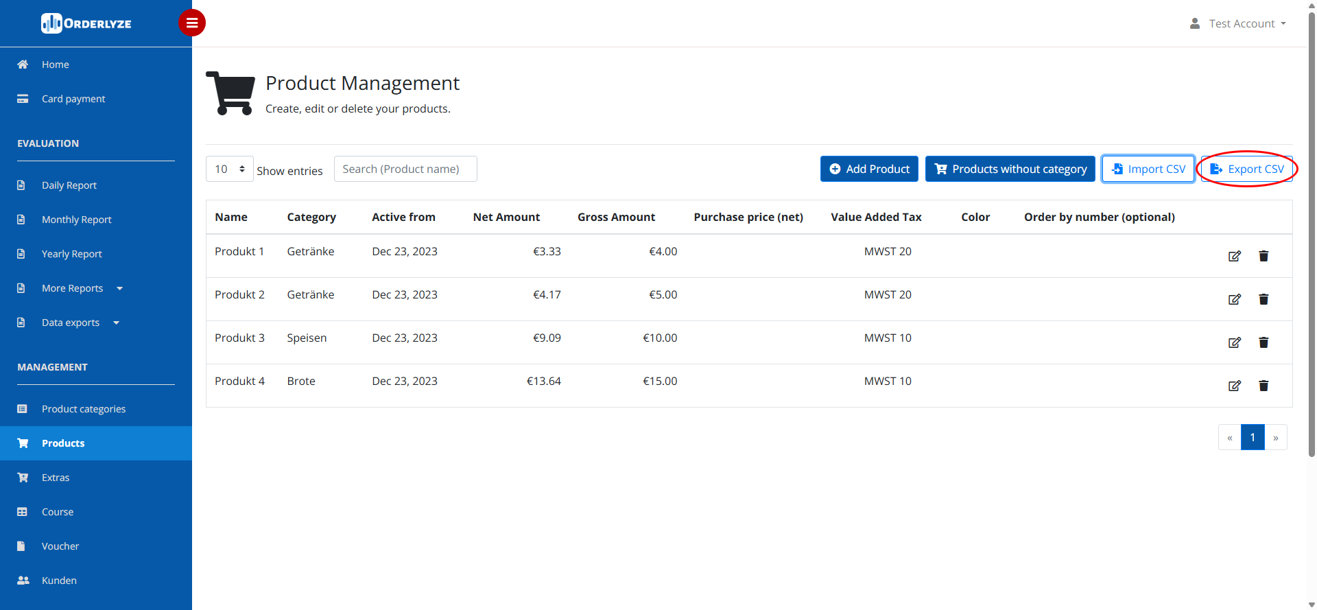 Button CSV exportieren