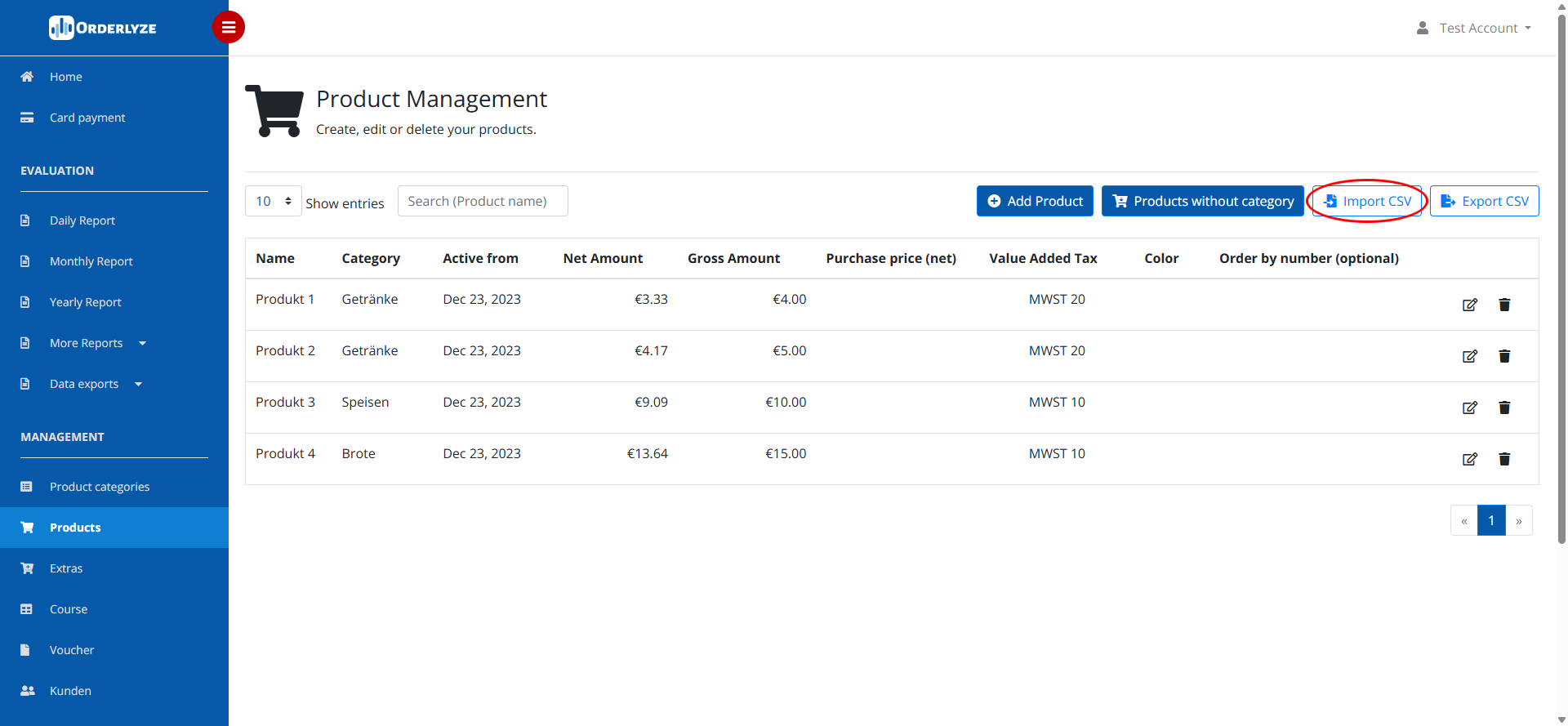 Button CSV importieren