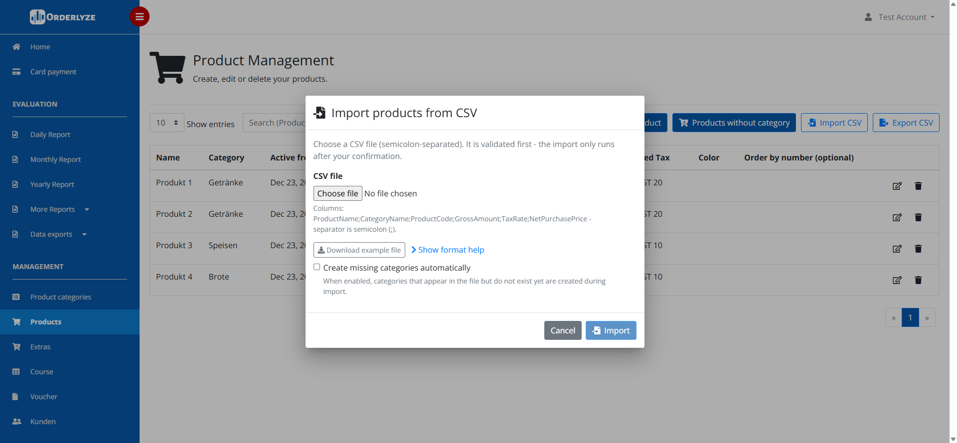 Dialog CSV importieren
