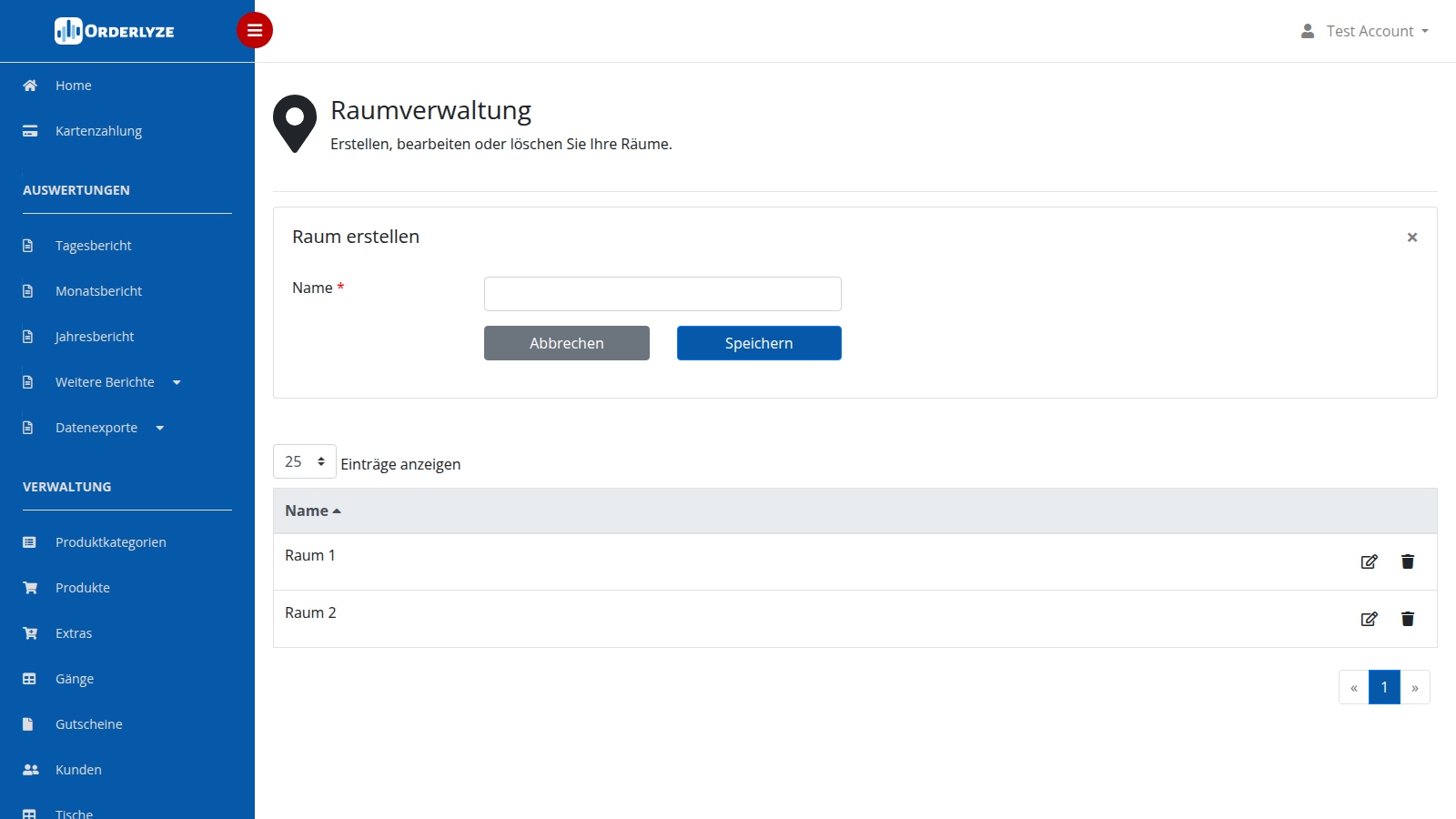 Raum erstellen Dialog