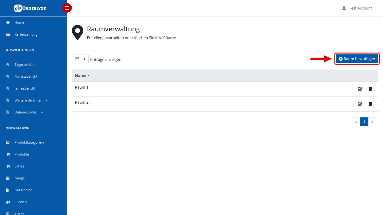 Raum hinzufügen Button