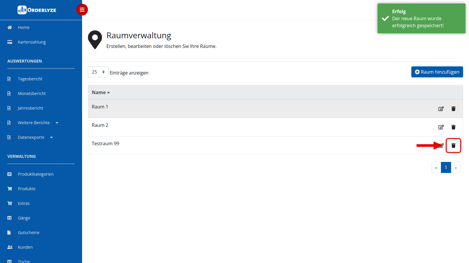 Raum löschen Button