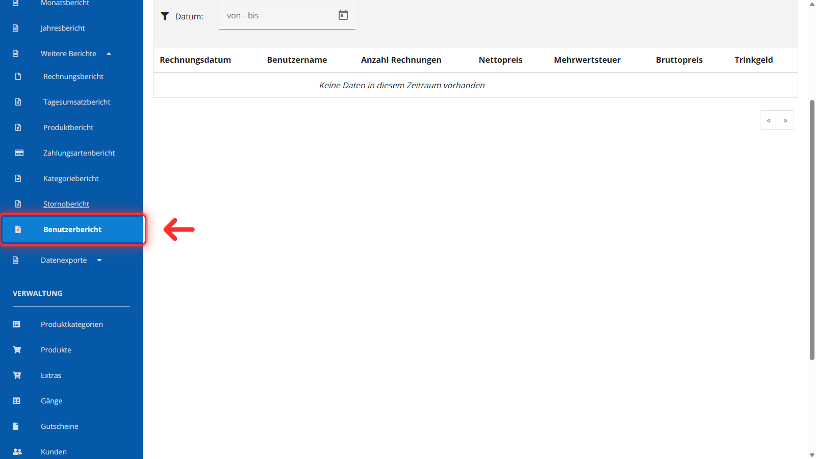 Benutzerbericht in der Sidebar