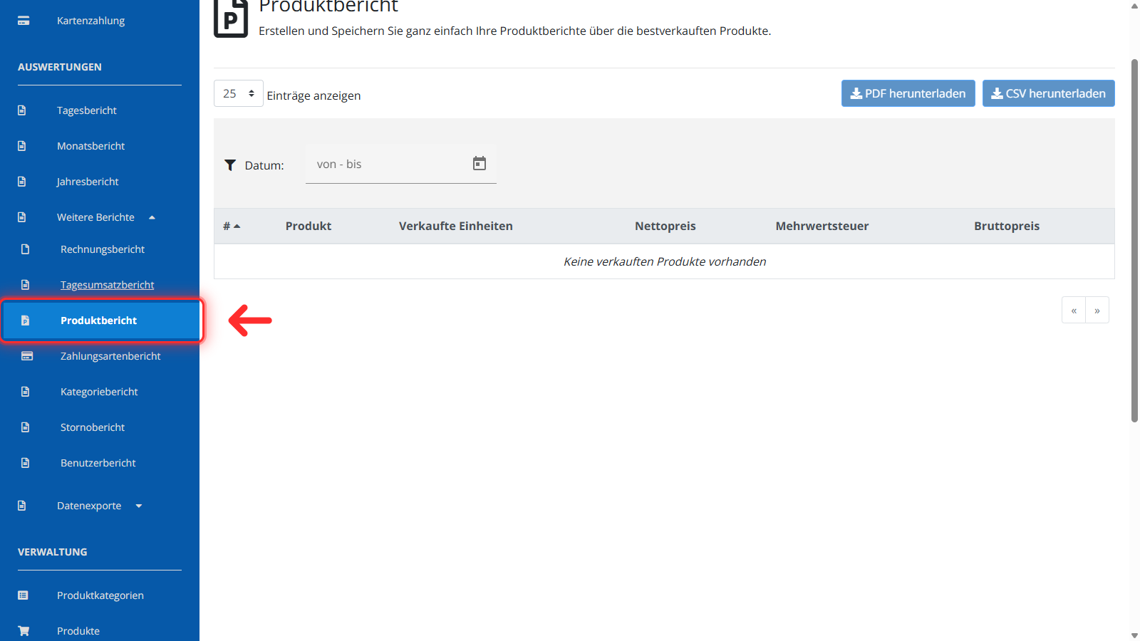 Produktbericht in der Sidebar