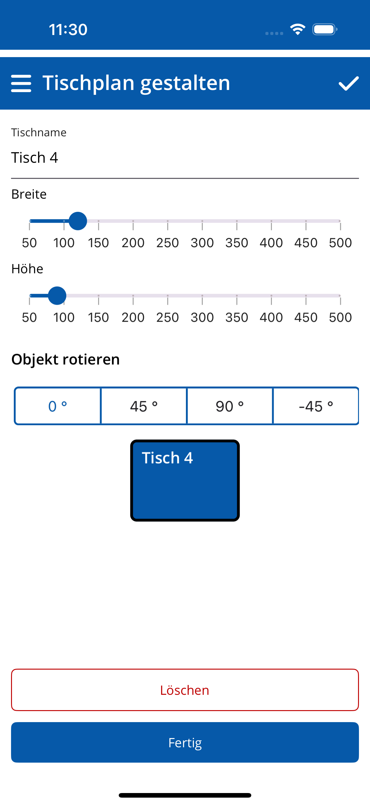 Tisch Editor (Handy)