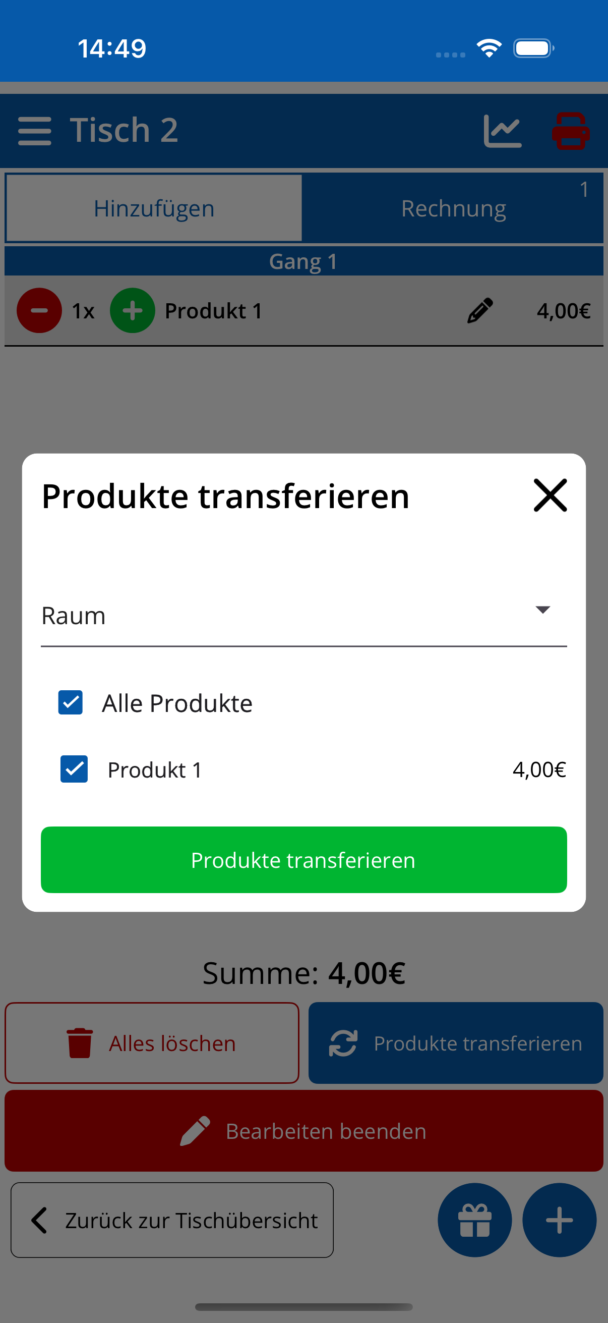 Produkte transferieren (Handy)