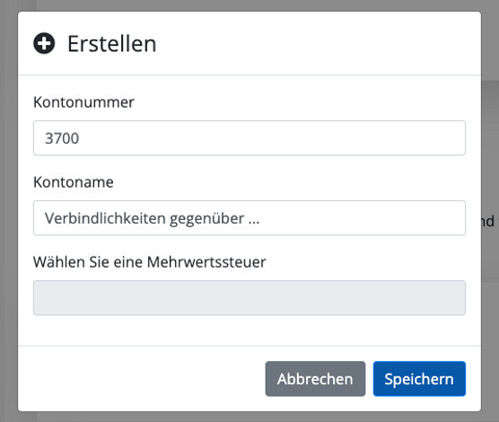 Konto hinzufügen Dialog