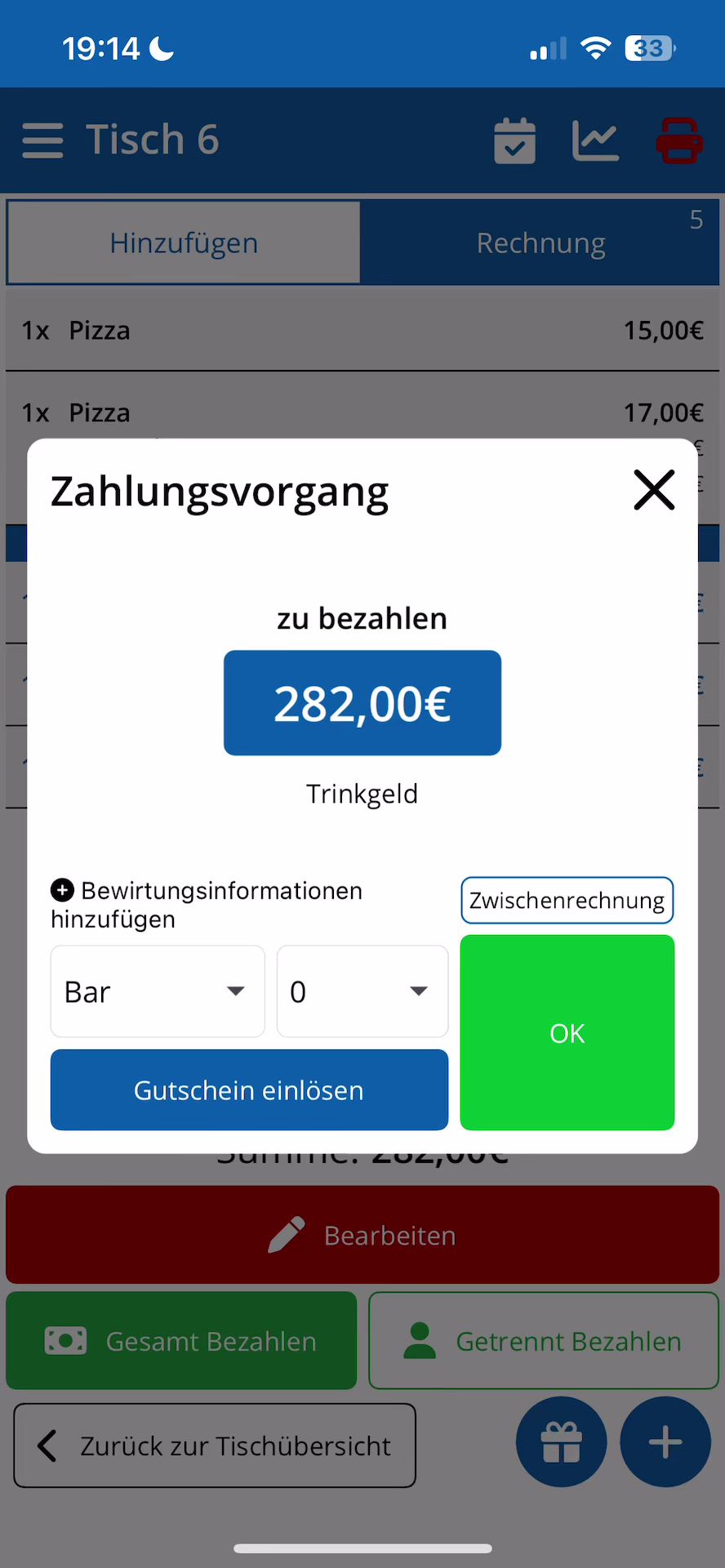 Bewirtungsbeleg drucken