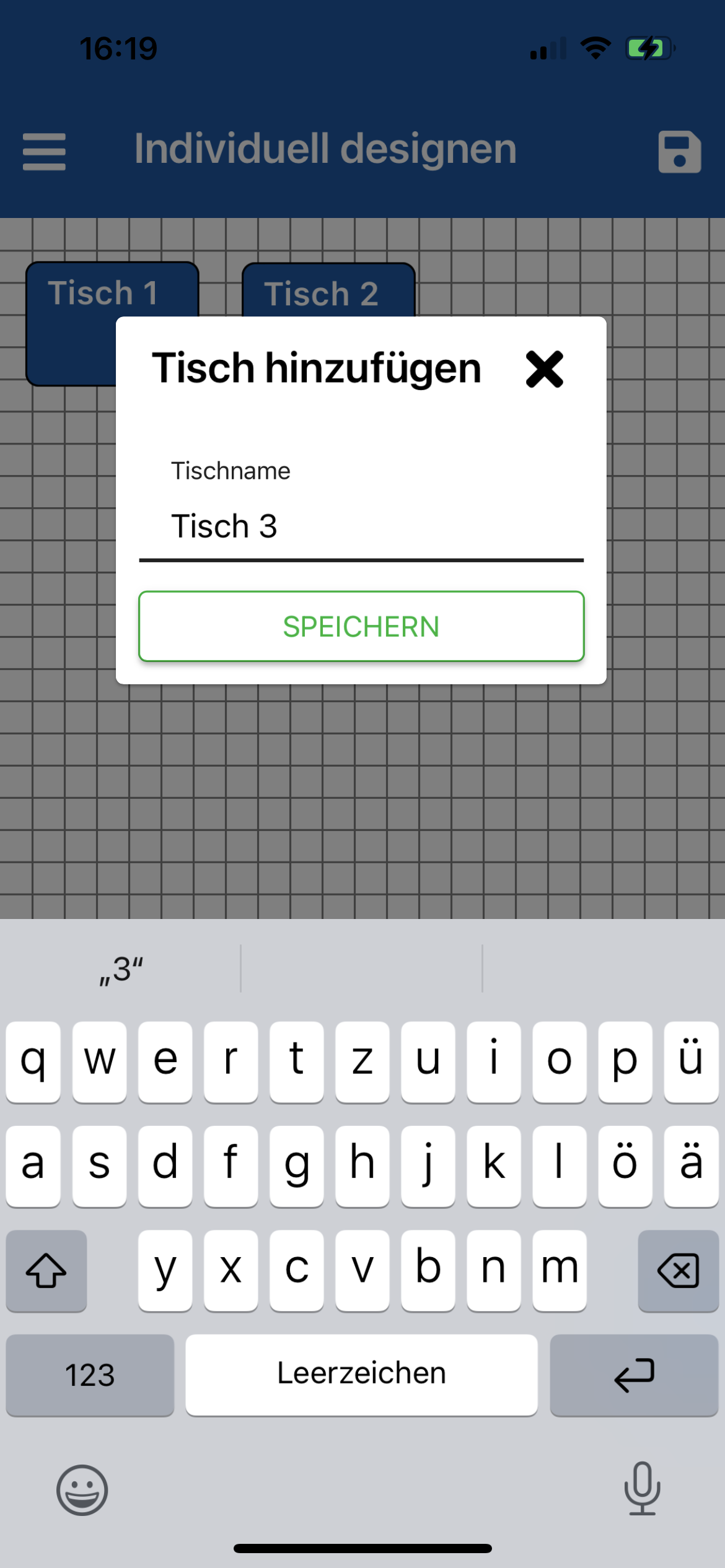 Tischname eingeben